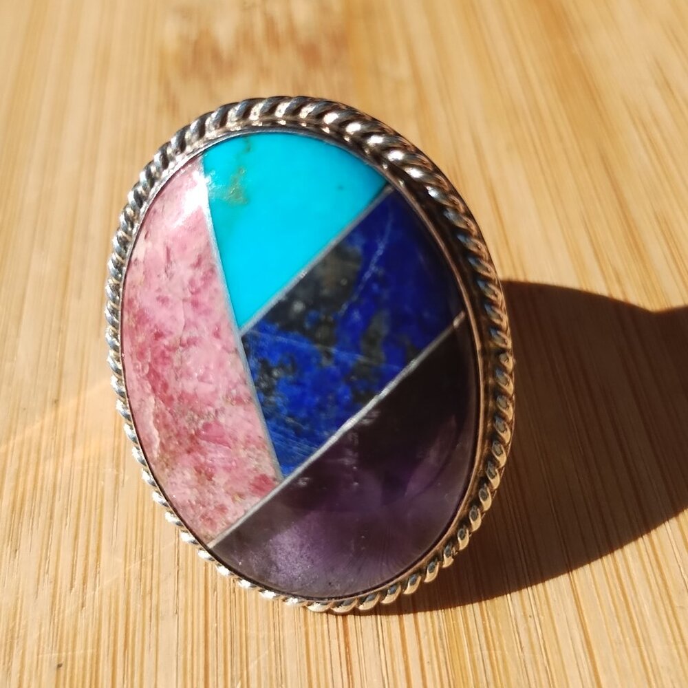 Jay King DTR multi stone Turquoise Lapis inlay ring 925 Sterling Silver size 10 - Picture 6 of 10